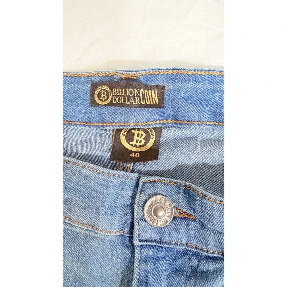 Billion Dollar Coin Men’s Blue Denim Shorts Size 40 Distressed Frayed Jorts